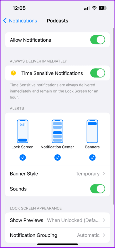 enable-podcast-app-notifications-iphone-712x1536-1 أفضل 5 إصلاحات لعدم عمل إشعارات تطبيق Podcast على iPhone وiPad وMac