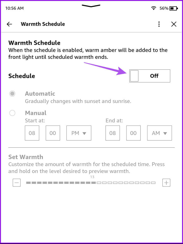 enable-warmth-schedule-kindle-768x1023-1 كيفية استخدام الضوء الدافئ على جهاز Amazon Kindle