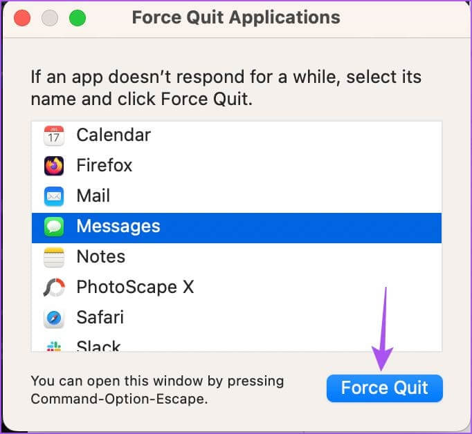 force-quit-messages-app-mac أفضل 5 إصلاحات لعدم ظهور صور iMessage في تطبيق الصور على iPhone وiPad وMac