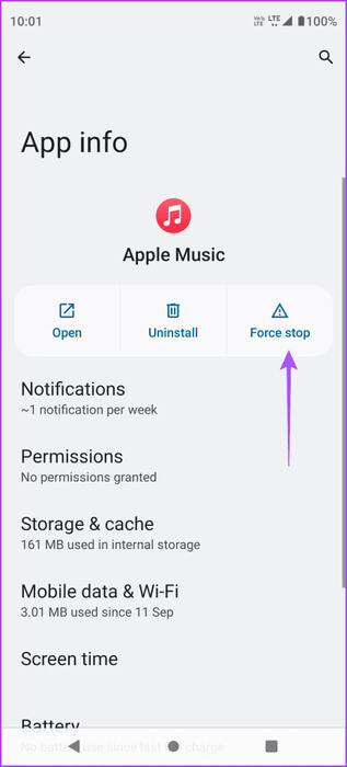 force-stop-apple-music-android-463x1024-1 أفضل 9 إصلاحات لعدم تشغيل مقاطع فيديو Apple Music على iPhone وiPad وMac وWindows