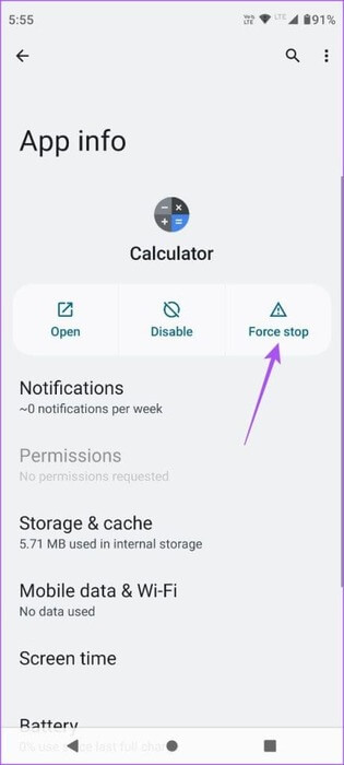 force-stop-calculator-app-android-461x1024-1 أفضل 5 إصلاحات لعدم عمل تطبيق الآلة الحاسبة على iPhone وAndroid