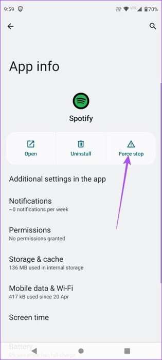 force-stop-spotify-android-461x1024-1 أفضل 7 إصلاحات لعدم تشغيل Spotify للأغاني التي تم تنزيلها على Android وiPhone