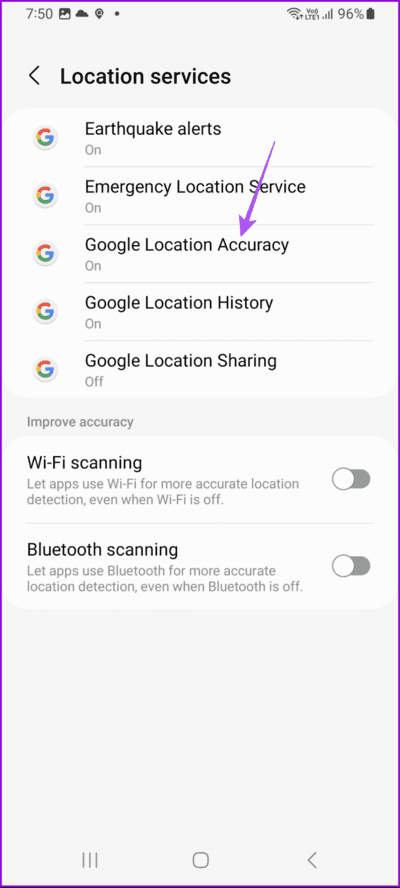 google-location-accuracy-settings-samsung-692x1536-1 أفضل 6 إصلاحات لعدم تحديث الموقع في تطبيق الطقس على هواتف Samsung Galaxy