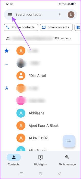hamburger-menu-contacts-app-android-463x1024-1 كيفية استخدام التصنيفات لجهات اتصال محددة في تطبيق Google Contacts