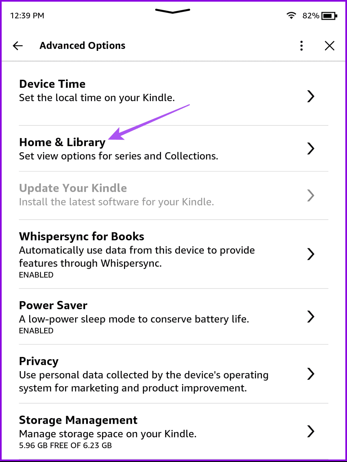 home-and-library-advanced-options-kindle-1153x1536-1 كيفية إنشاء وإدارة مجموعات الكتب على Amazon Kindle