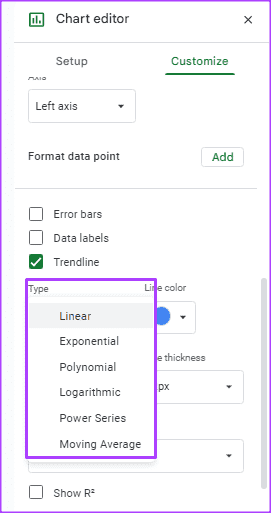 how-to-add-customize-trendline-in-google-sheets-11 كيفية إضافة وتخصيص خط الاتجاه على الرسم البياني في Google Sheets