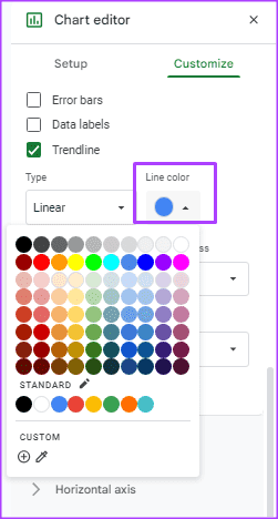 how-to-add-customize-trendline-in-google-sheets-12 كيفية إضافة وتخصيص خط الاتجاه على الرسم البياني في Google Sheets