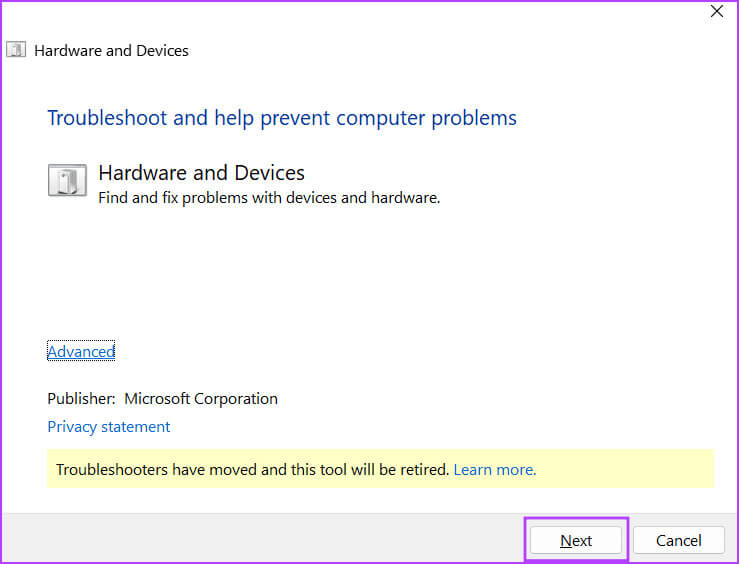 launch-hardware-troubleshooter-2 أفضل 10 طرق لإصلاح خطأ "فشل بدء تشغيل برنامج تشغيل العرض" في Windows 10 و11