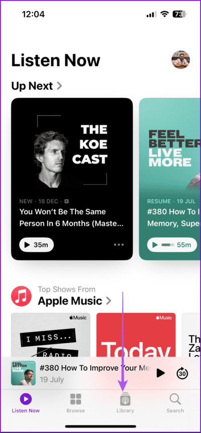 library-podcasts-app-iphone-712x1536-1 أفضل 5 إصلاحات لعدم عمل إشعارات تطبيق Podcast على iPhone وiPad وMac