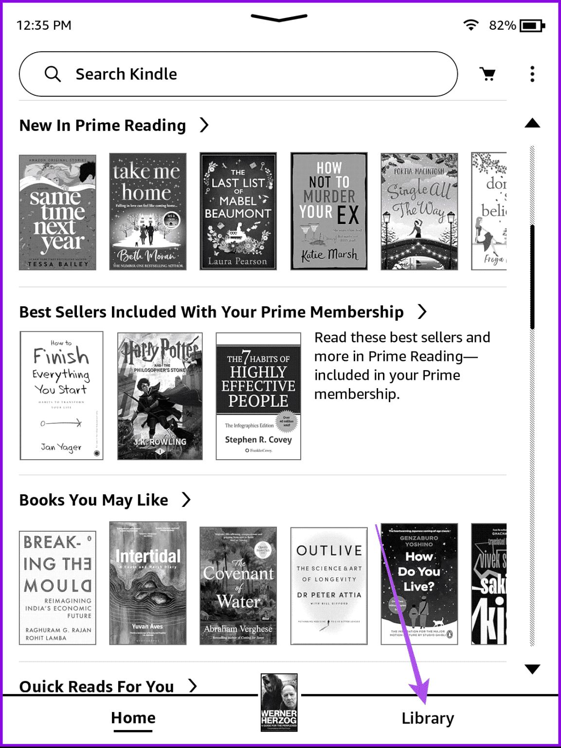 library-tab-kindle-home-screen-1153x1536-1 كيفية إنشاء وإدارة مجموعات الكتب على Amazon Kindle