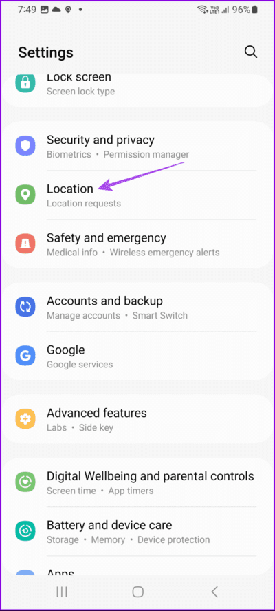 location-settings-samsung-phone-692x1536-1 أفضل 6 إصلاحات لعدم تحديث الموقع في تطبيق الطقس على هواتف Samsung Galaxy