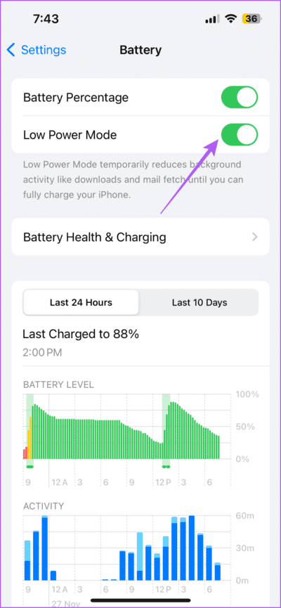 low-power-mode-battery-iphone-710x1536-1 أفضل 7 إصلاحات لعدم عمل وضع القارئ في Safari