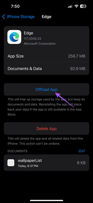 offload-app-edge-iphone-473x1024-1 أفضل 6 إصلاحات لعدم عمل Microsoft Edge على iPhone وiPad وMac