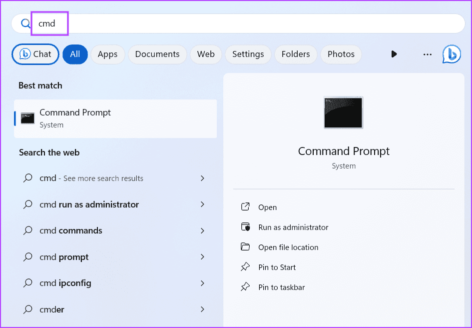 open-cmd-admin أفضل 7 إصلاحات لخطأ الفيروس "لم تكتمل العملية بنجاح" في Windows 11