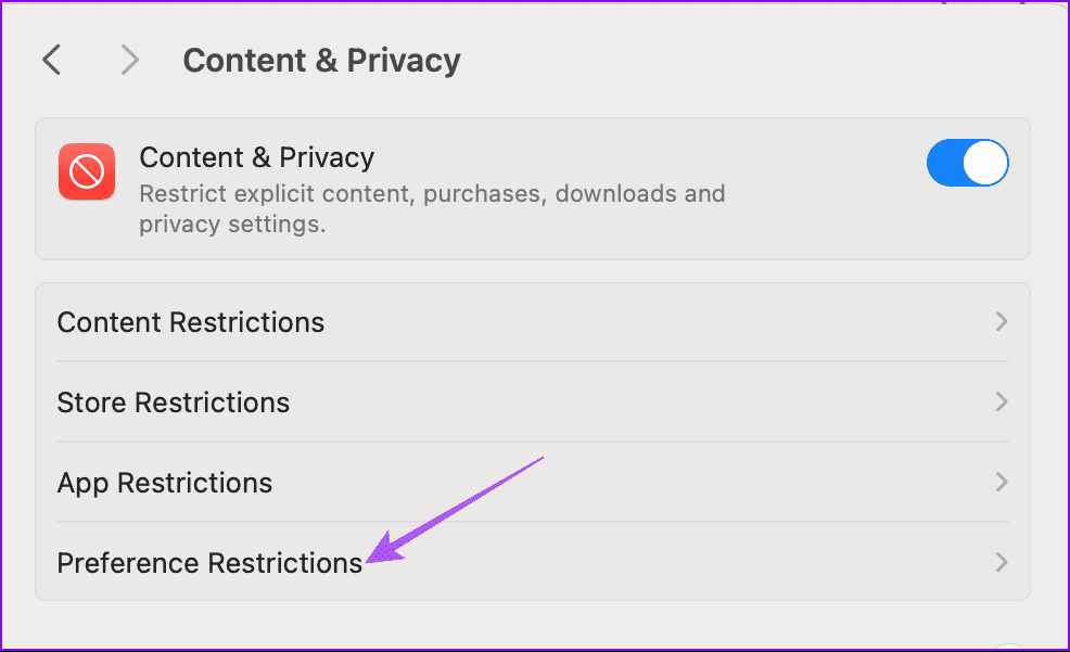 preference-restrictions-mac-1 أفضل 4 إصلاحات لمشكلة "تم تكوين هذه الإعدادات بسبب خطأ في الملف الشخصي" على Mac