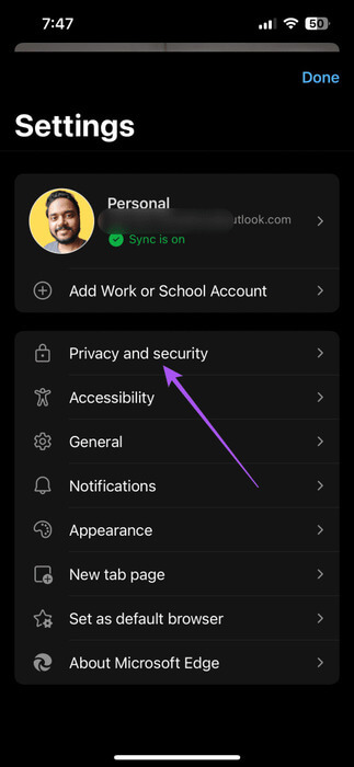 privacy-and-security-settings-edge-mobile-473x1024-1 أفضل 6 إصلاحات لعدم عمل Microsoft Edge على iPhone وiPad وMac
