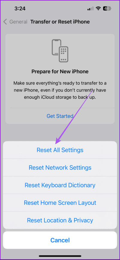 reset-all-settings-iphone-712x1536-1 أفضل 7 إصلاحات لعدم عمل وضع القارئ في Safari