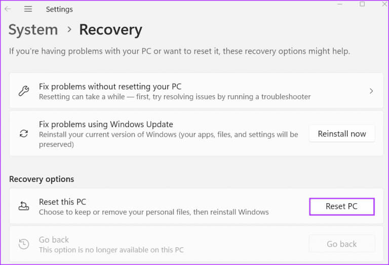 reset-pc-2-768x523-2 أفضل 10 طرق لإصلاح خطأ "فشل بدء تشغيل برنامج تشغيل العرض" في Windows 10 و11