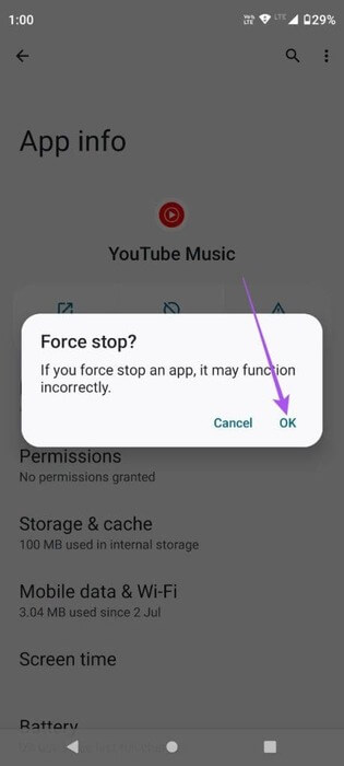 select-ok-to-force-quit-yt-music-android-461x1024-1 كيفية تمكين كلمات الأغاني على YouTube Music على الهاتف المحمول وسطح المكتب