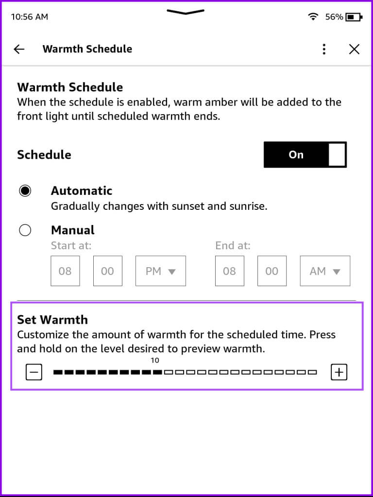 set-warmth-levels-kindle-768x1023-1 كيفية استخدام الضوء الدافئ على جهاز Amazon Kindle