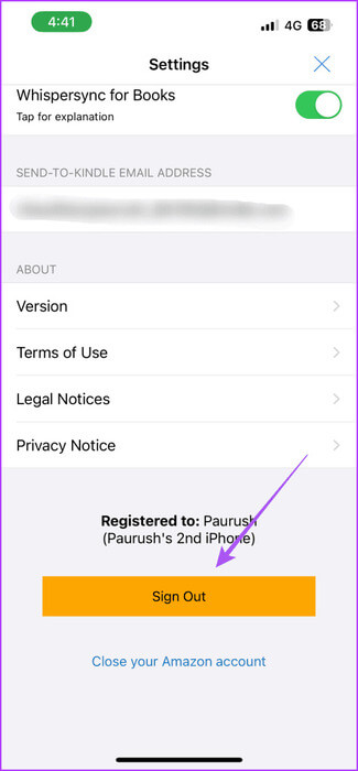 sign-out-amazon-account-kindle-app-475x1024-1 أفضل 4 إصلاحات لعدم مزامنة كتب Kindle بين الأجهزة