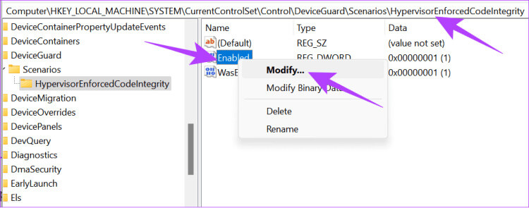 type-the-address-and-right-click-the-Enabled-key-to-choose-Modify-750x295-1 ما هو ftdibus.sys على Windows وكيفية إعادة تمكين تكامل الذاكرة