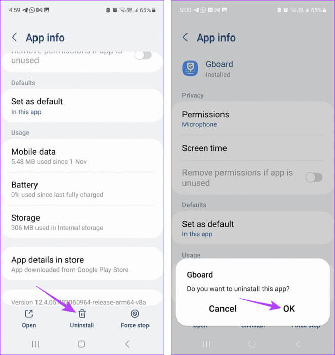uninstall-GBoard-768x813-1 8 إصلاحات لخطأ لا يوجد إذن لتمكين الكتابة الصوتية على Android