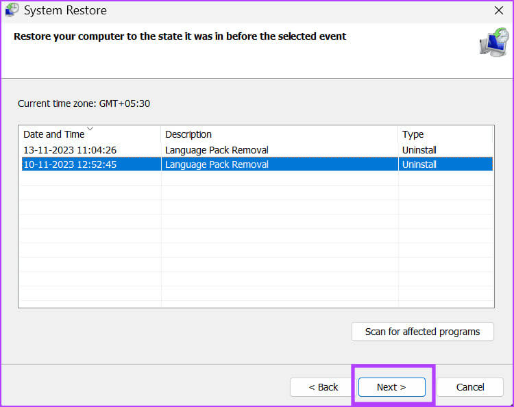 use-system-restore-2-5 9 إصلاحات لمشكلة "خدمة النقل الذكي في الخلفية (BITS) تستمر في التوقف" في Windows 10 و11