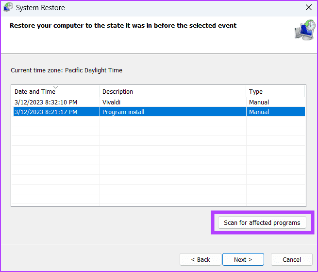 use-system-restore-2-8 أهم 7 إصلاحات لـ "حدث خطأ أثناء تحميل مستكشف الأخطاء ومصلحها" في Windows 11