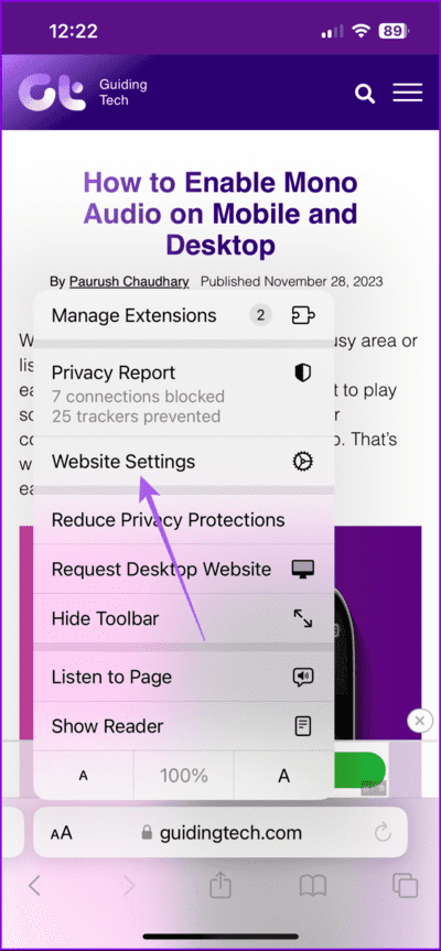 website-settings-safari-iphone-712x1536-1 أفضل 7 إصلاحات لعدم عمل وضع القارئ في Safari