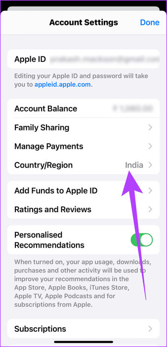 1.4-Now-in-your-account-settings-check-the-entry-next-to-CountryRegion-494x1024-1 6 طرق لإصلاح عدم عمل Apple Music Family Sharing على iPhone