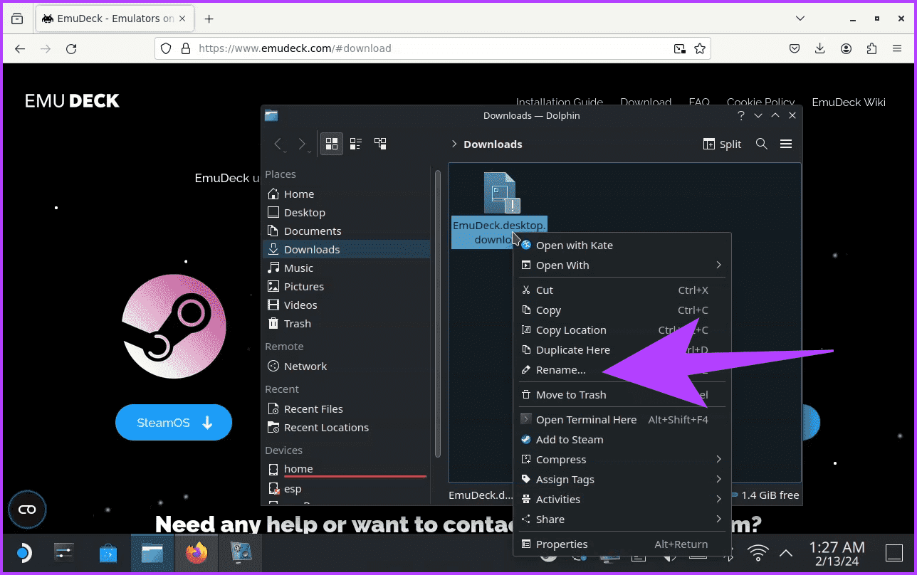 1.6-right-click-on-the-downloaded-file-and-select-Rename كيفية تثبيت EmuDeck على Steam Deck