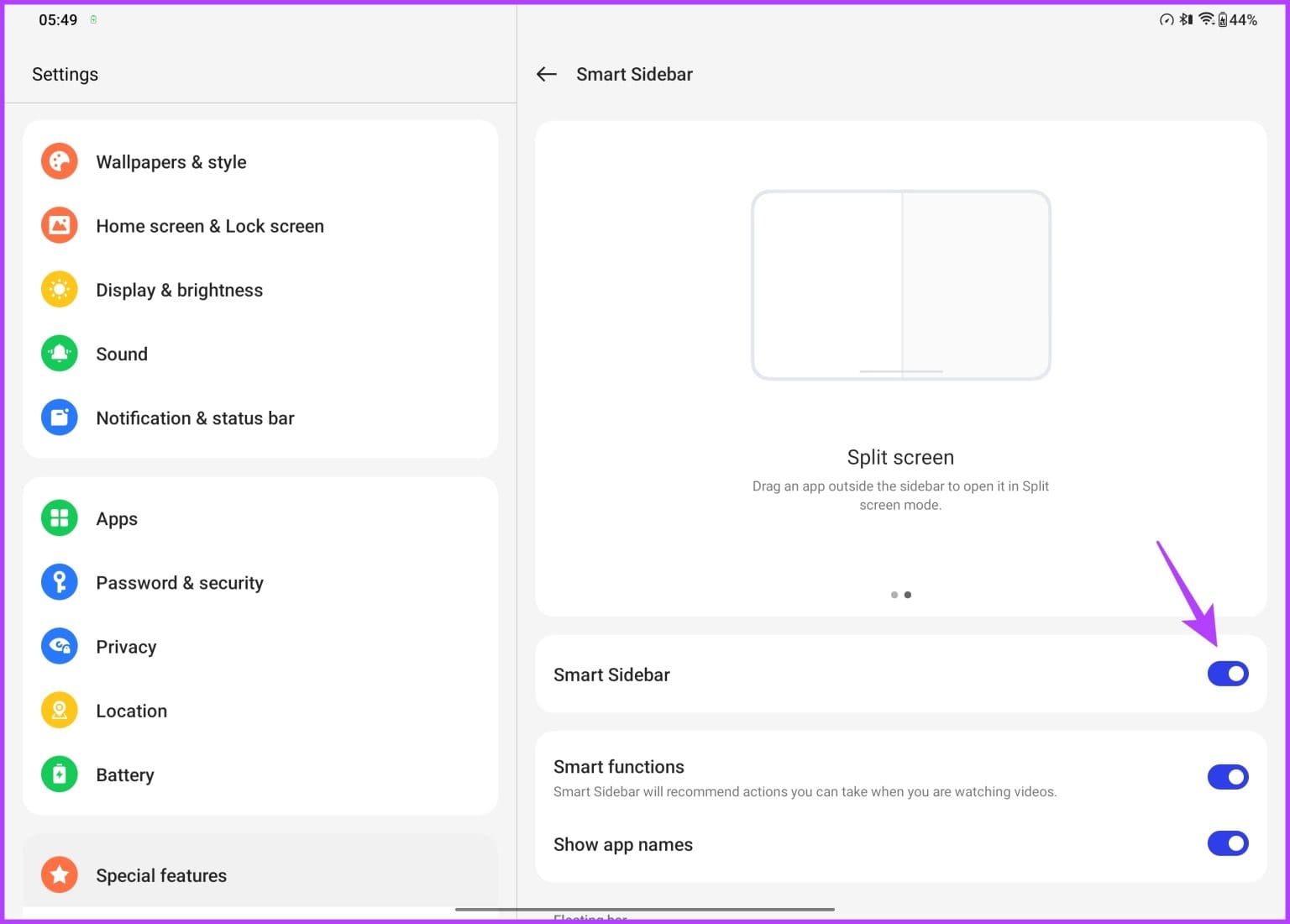 10.-Enable-Smart-Sidebar-Image-2-1536x1100-1 11 من أفضل النصائح والحيل لـ OnePlus Pad التي يجب أن تعرفها