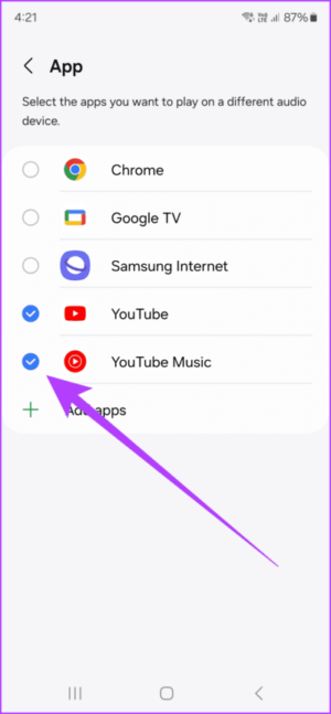 10.5-select-the-apps-you-wish-to-play-on-a-different-audio-device-712x1536-1-e1708963786667 11 من أفضل النصائح والحيل لجهاز Samsung Galaxy S24