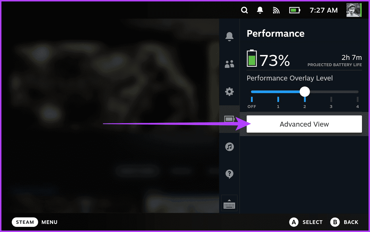 2.1-navigate-to-the-Performance-section-of-the-Quick-Access-Menu.-Now-tap-on-Advanced-View كيفية تحسين أداء الألعاب في Steam Deck