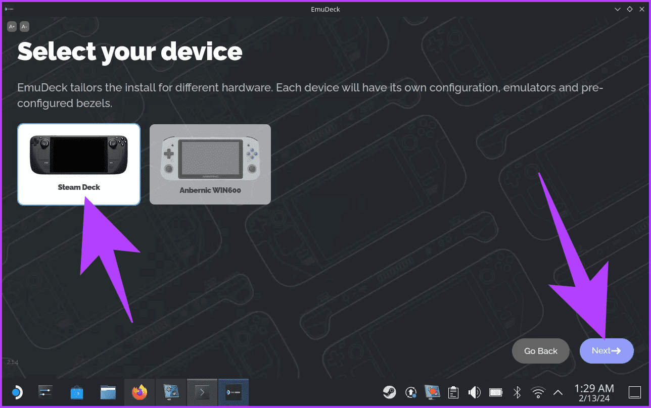 2.4-By-default-it-should-be-set-to-Steam-Deck.-Leave-it-as-it-is-and-click-on-Next كيفية تثبيت EmuDeck على Steam Deck