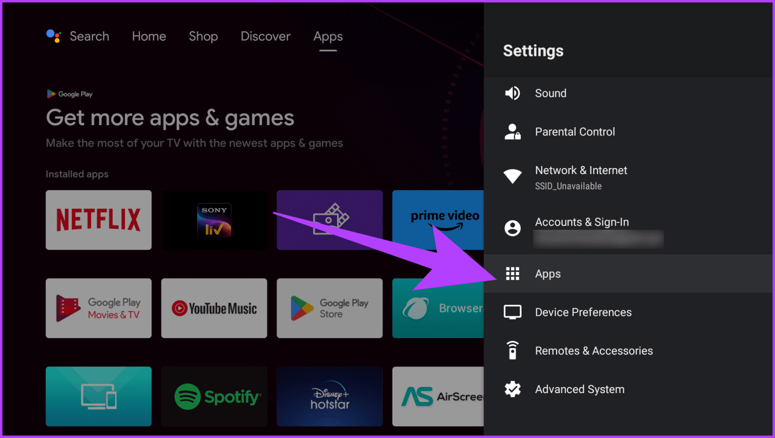 3.1-Navigate-to-Settings-on-your-Google-TV.-Then-select-Apps-1536x868-1 كيفية التحميل الجانبي للتطبيقات (APKs) على Google TV أو Android TV