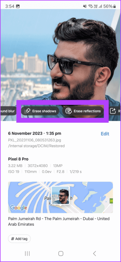 3.2-The-S24s-AI-will-now-analyze-the-image-and-automatically-present-you-with-options-for-either-erasing-the-shadows-or-the-reflections-712x1536-1 كيفية استخدام التحرير التوليدي على Samsung Galaxy S24