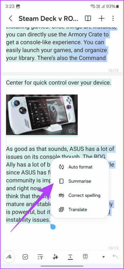 3.3-Now-select-the-text-you-wish-to-summarize.-Once-done-simply-tap-on-Summarize-712x1536-1 11 من أفضل النصائح والحيل لجهاز Samsung Galaxy S24