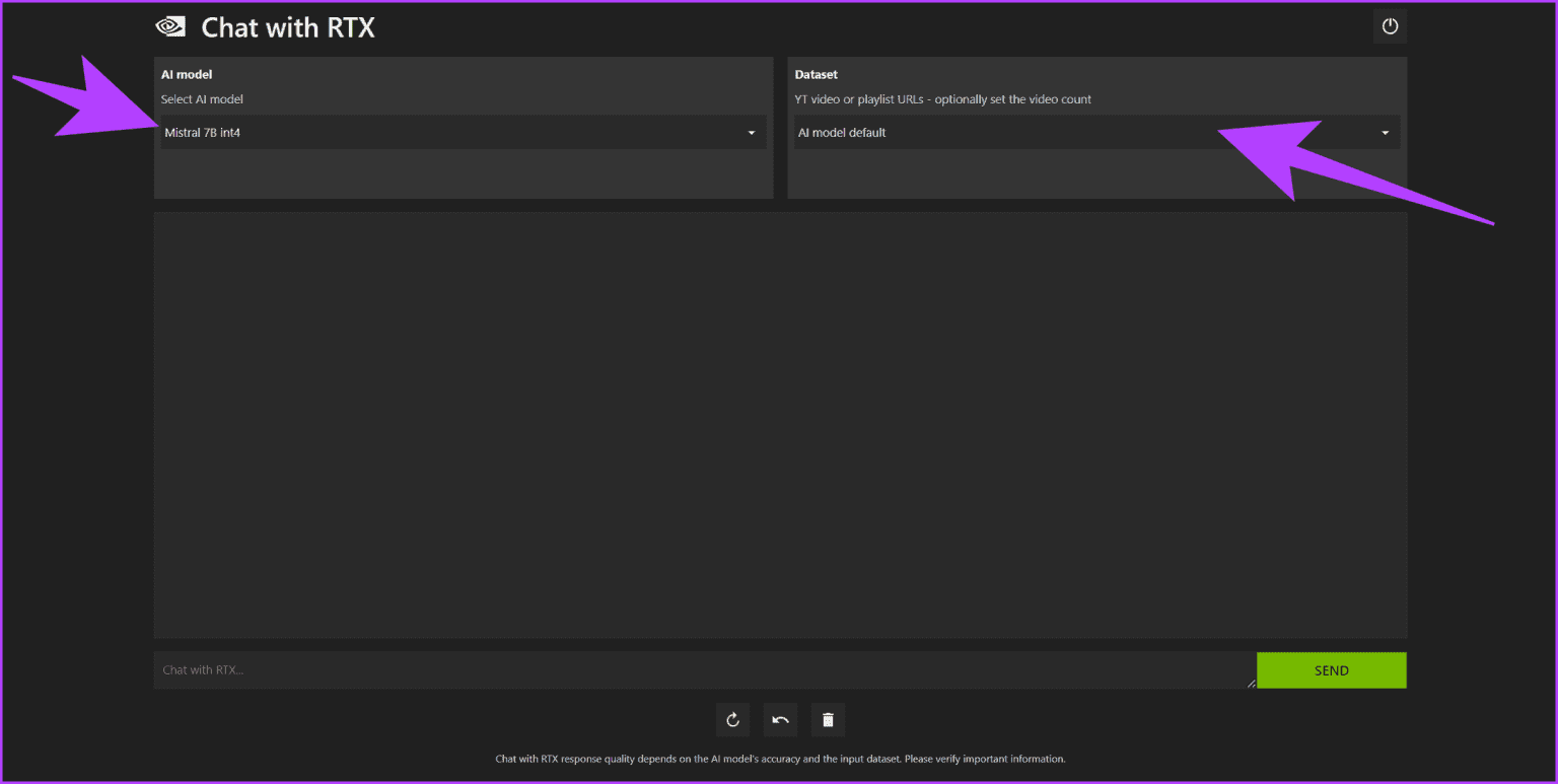 4.-Simply-select-the-AI-model-of-your-choice-and-set-the-Dataset-to-AI-model-default-Chat-with-RTX-1536x773-1 كيفية تنزيل واستخدام NVIDIA Chat مع RTX على Windows