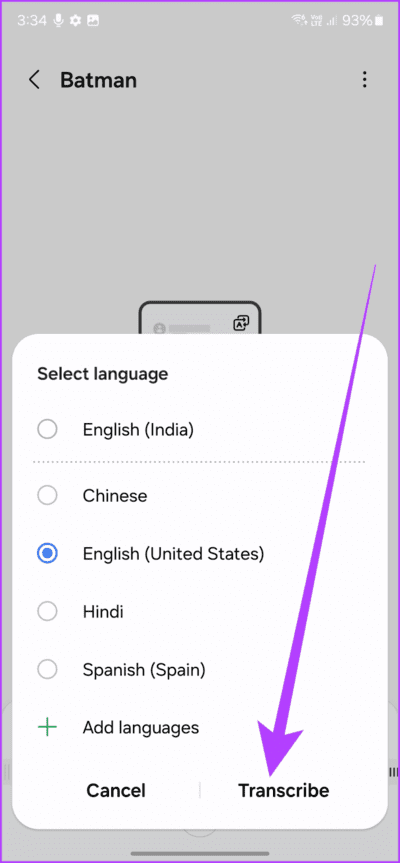 4.2-Simply-select-a-language-for-it-and-then-tap-on-the-Transcribe-button-again-712x1536-1 11 من أفضل النصائح والحيل لجهاز Samsung Galaxy S24