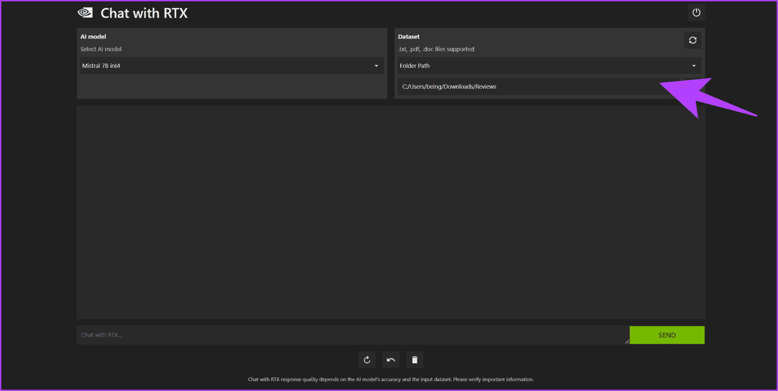 6.-Head-to-the-Dataset-section-and-set-the-source-as-Folder-Path.-Then-browse-the-folder-path-of-your-choice-that-contains-all-the-files-you-wish-the-AI-tool-to-analyze-Chat-with-RTX-1536x772-1 كيفية تنزيل واستخدام NVIDIA Chat مع RTX على Windows