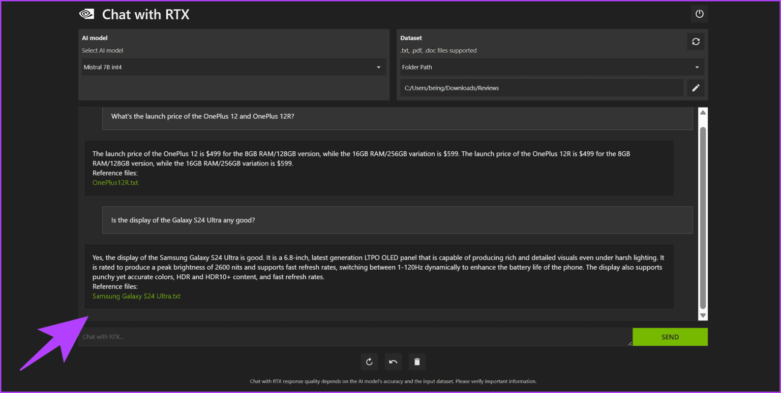 7.-Once-the-Dataset-has-been-loaded-you-can-enter-your-queries-in-the-chat-window-Chat-with-RTX-1536x774-1 كيفية تنزيل واستخدام NVIDIA Chat مع RTX على Windows