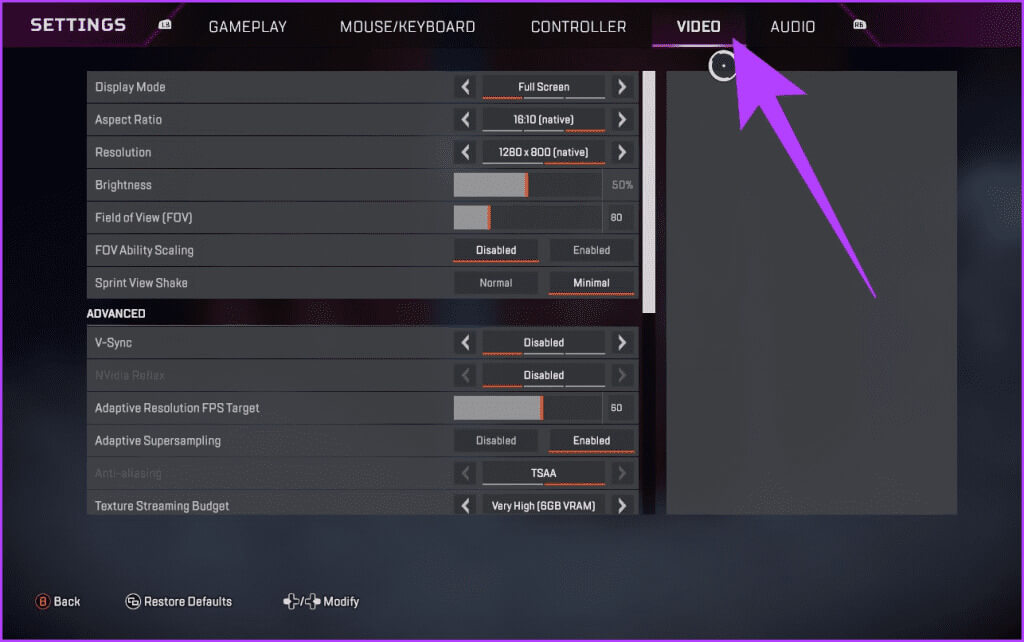 7.-head-over-to-Settings-and-switch-to-the-Video-tab-1024x642-1 كيفية تثبيت وتشغيل Apex Legends على Steam Deck