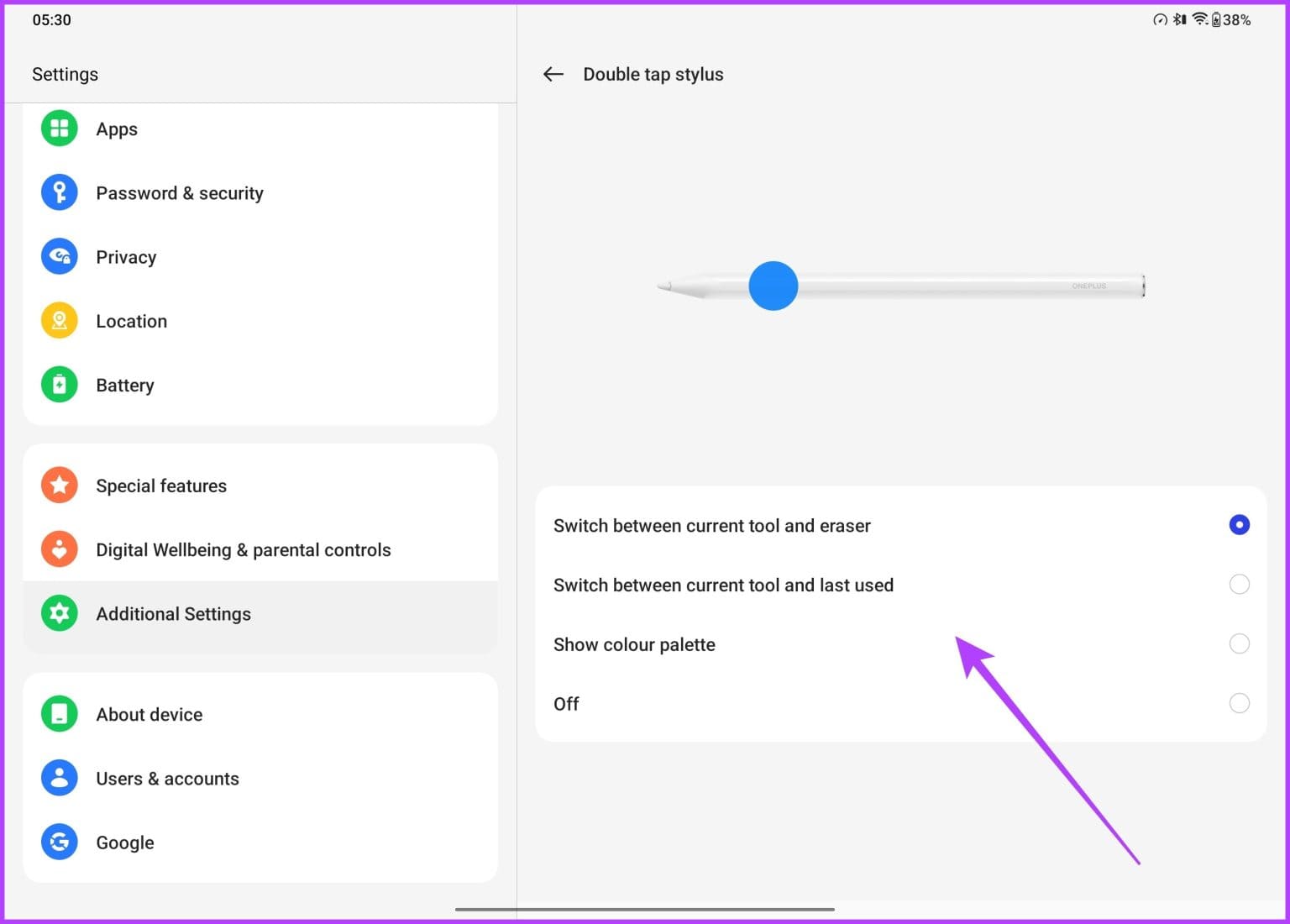 8.-Switch-Stylus-Double-Tap-Settings-Image-3-1536x1100-1 11 من أفضل النصائح والحيل لـ OnePlus Pad التي يجب أن تعرفها