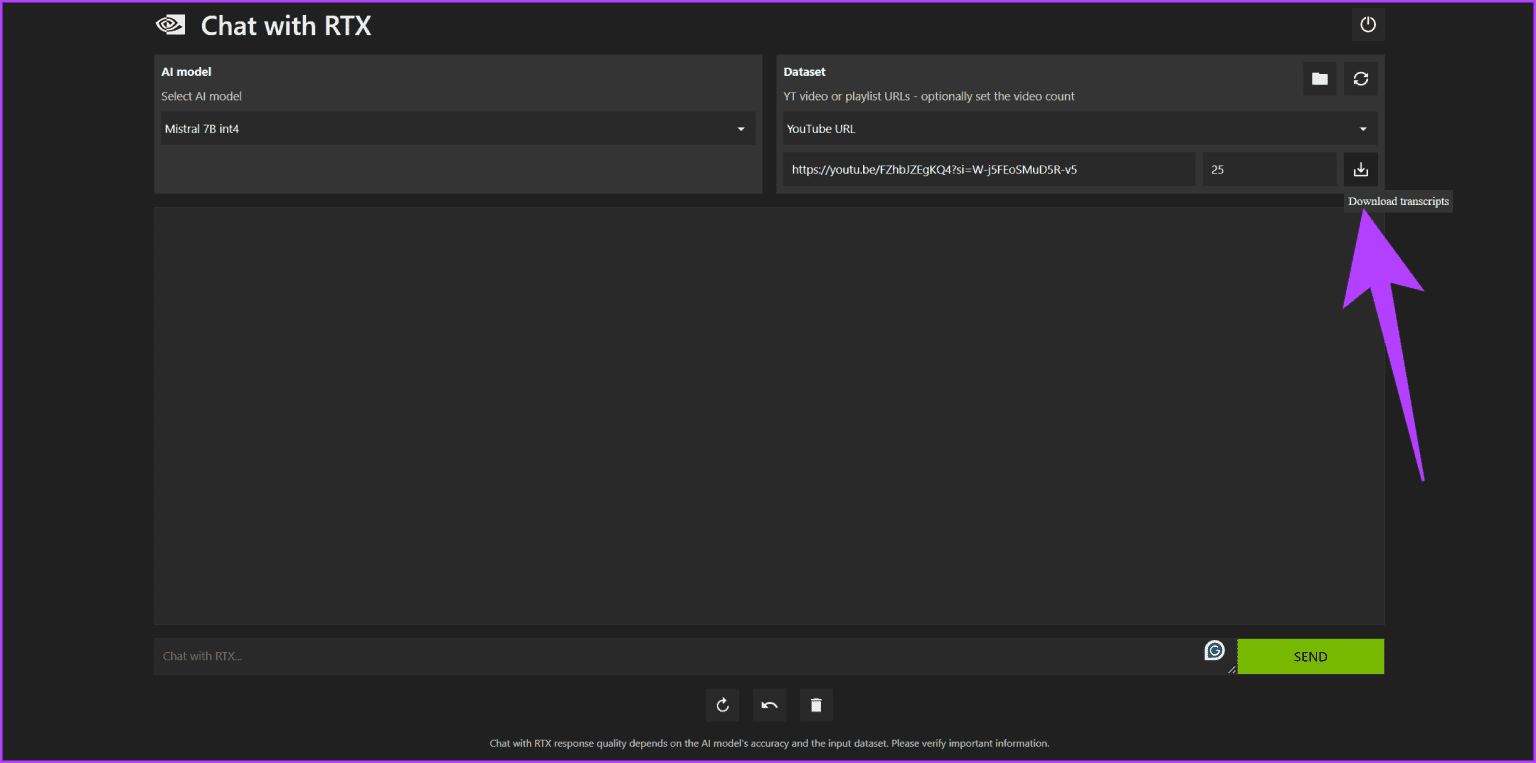 8.-Under-the-Dataset-section-select-the-source-as-YouTube-URL.-Then-paste-the-URL-of-the-YouTube-video-you-wish-to-search-within.-Finally-click-on-the-Download-Transcripts-bu-1536x763-1 كيفية تنزيل واستخدام NVIDIA Chat مع RTX على Windows