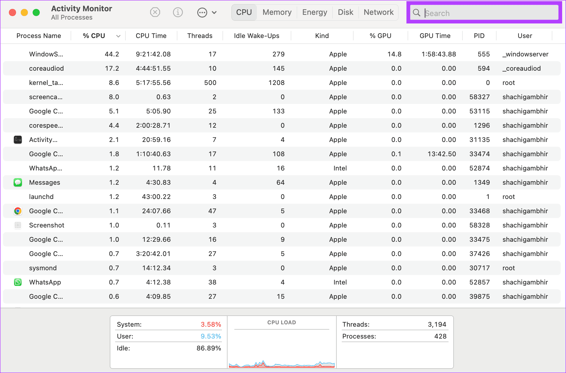Activity-Monitor-Mac-Search لماذا لا يمكنني تحديث جهاز MacBook وكيفية إصلاحه