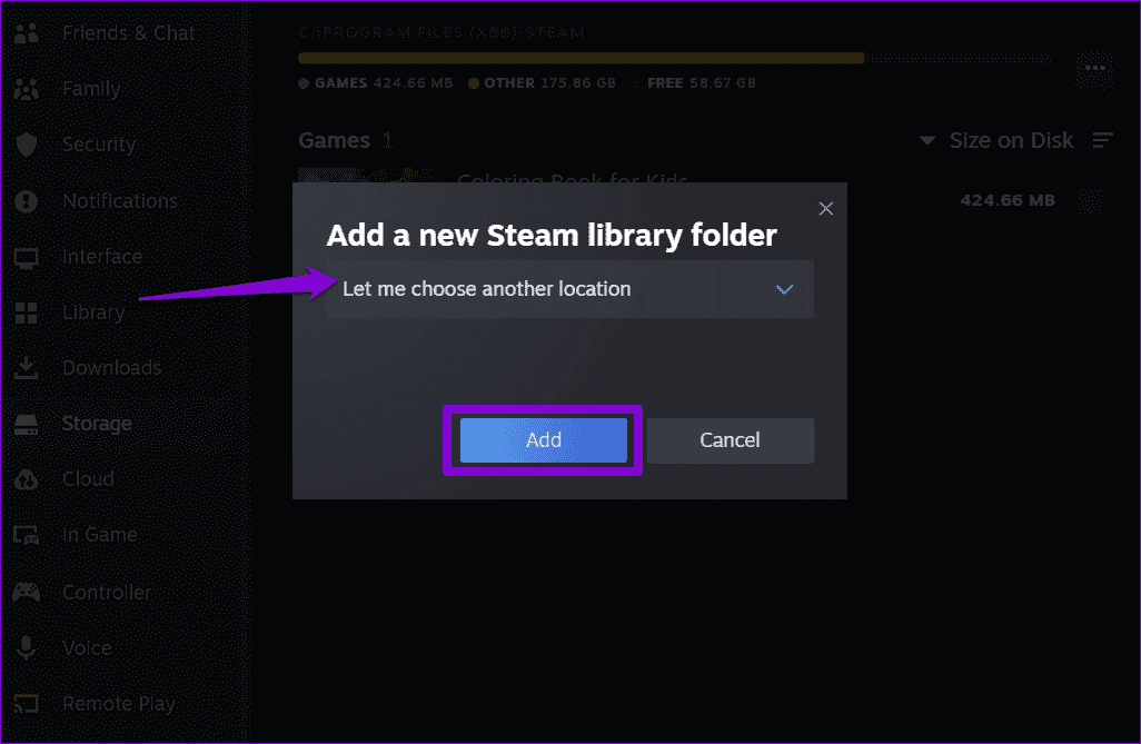 Add-a-Directory-in-Steam-for-Windows أفضل 6 إصلاحات لعدم عرض للألعاب المثبتة في المكتبة على Steam في Windows