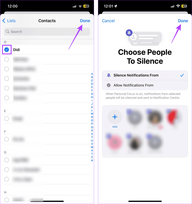 Add-contacts-to-Focus-Mode هل يمكنك إخفاء اسم المرسل في رسائل iPhone؟