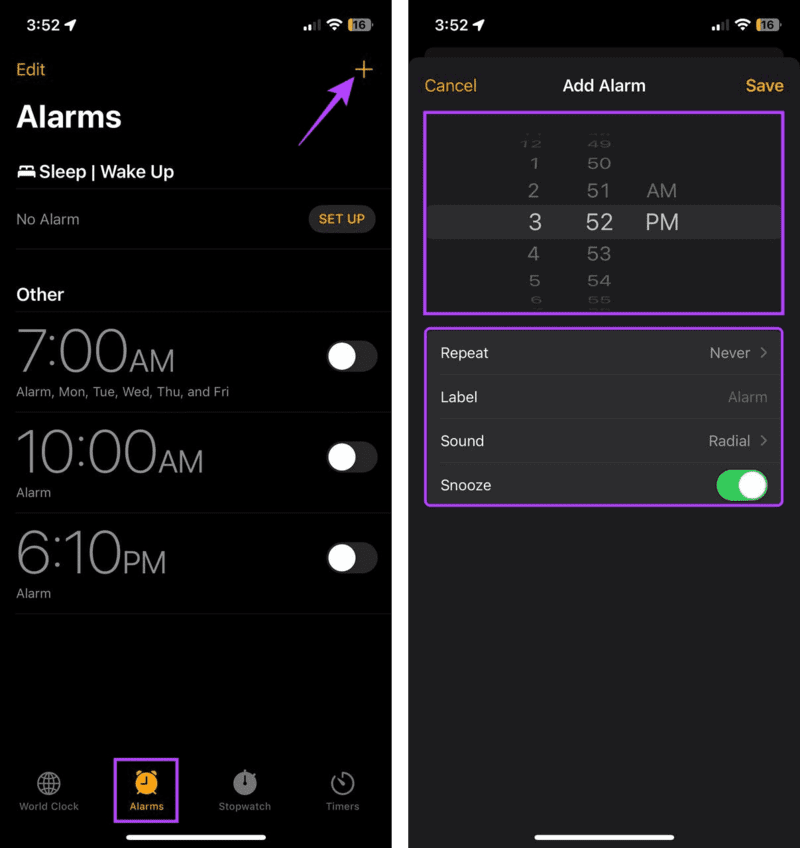 Add-new-alarm 11 طريقة لإصلاح مشكلة عمل الإنذار بدون صوت على iPhone